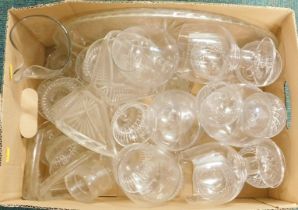 Decorative glassware, comprising goblets, wine glasses, pin dishes, serving trays, etc. (1 box)