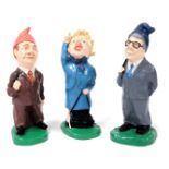 Three plastic hand painted figurines, of Margaret Thatcher, John Major and Neil Kinnock, all approx