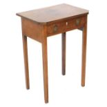 A late Georgian mahogany side table, the canted rectangular top over a single frieze drawer, raised