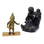 Victorian brass desk stand of Mr Punch, modelled in standing pose, with inkwell and quill, raised on