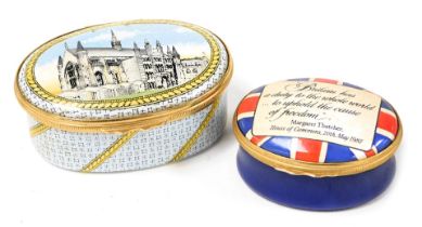 A Halcyon Days pin box, Private Commission to Mark Thatcher in enamelled produced to augment the Sou