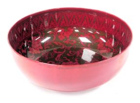 A Bernard Moore early 20thC Flambe and silver lustre bowl, decorated with prunus blossom and leaves,