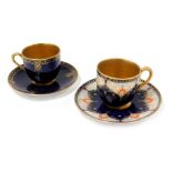 A Royal Worcester porcelain coffee cup and saucer, circa 1926, painted by R Austin, with a peacock a