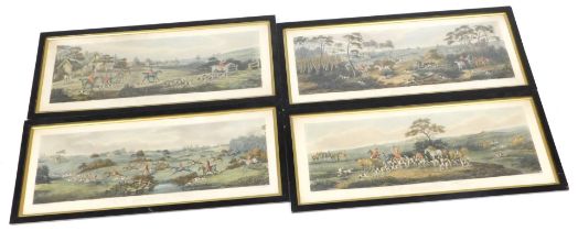 After Dean Wolstenholme (British, 1757-1837). Fox hunting, plates 1-4, coloured engravings by Suther