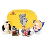 Collectables, including an Edward Heath glug jug, a wall plaque with Margaret Thatcher's face, two B