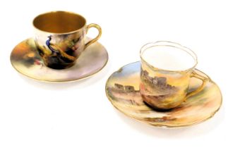 Two cabinet cups and saucers, one Royal Doulton, one Royal Worcester.