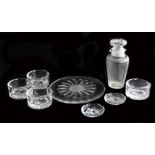 Four Pukeberg cut glass ashtrays, pair of Val St. Lambert cut glass dishes, intaglio decorated with