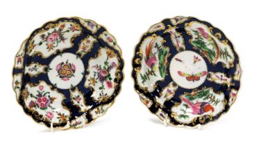 Two Worcester first period porcelain dishes, of circular fluted form, one decorated with reserves of