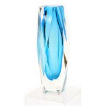 A 1960's Murano pale blue glass vase, possibly Flavio Poli for Seguso, of faceted waisted form, 20cm