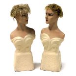 A pair of vintage mid century plaster mannequins, modelled as the bust of a lady, one facing left, t