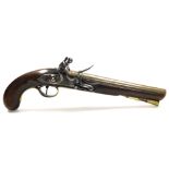 A late 18thC flint lock pistol by H Knock, signed to side plate, with a mahogany stock, steel chambe