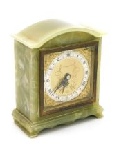 A late 20thC Elliott green onyx cased mantel clock, square brass dial with cherub spandrels, silver