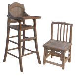 A Chinese hardwood child's highchair, together with a dining chair. (2)