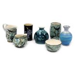 Seven pieces of studio pottery, items include jugs, small vases.