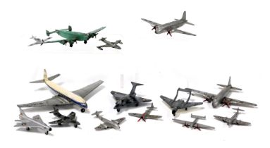 Dinky diecast military aeroplanes, including a Giant High Speed Mono Plane, Gloster Javelin, DH.110