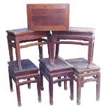 Six Chinese hardwood rectangular stools.