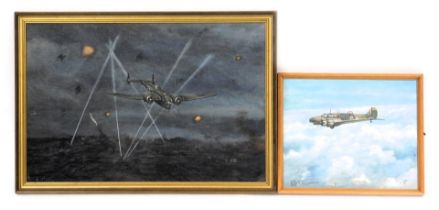 RC Wood (British, 20thC). Queen of the Night on a night time bombing sortie, oil on canvas board, si
