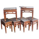Six Chinese hardwood stools, two with rattan seats.