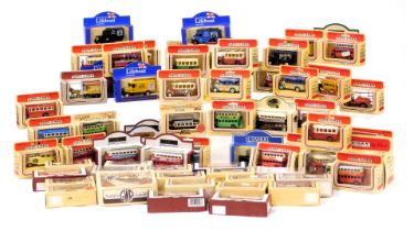 Lledo Days Gone By diecast vehicles, chiefly buses, single and double decker, and vintage trucks, bo