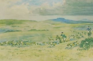 After Snaffles (British, 1884-1967). The R.A. Harriers, lithographic print, signed, 51cm x 67cm.