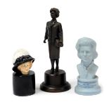 A bronze figure of Margaret Thatcher, approx 18cm high, another smaller bust of Margaret Thatcher by