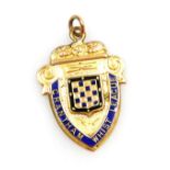A 9ct gold and enamel Grantham Whist League medal, engraved verso Winners 1923-24, 6.8g.