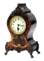 A late 19thC French Boulle work mantel clock, circular enamel dial bearing Arabic numerals, thirty h