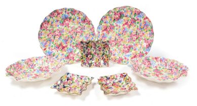 Three early 20thC James Kent DU Barrie pattern square dishes, sheep decorated with flowers, together