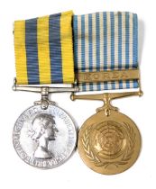 A Korean war medal pair, comprising the Korea medal, named to PTE.L.W.Cullington, Royal Leicestershi