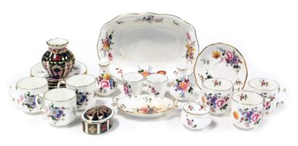 A group of Royal Crown Derby porcelain Derby Posies pattern, comprising an oval dish, six coffee cup