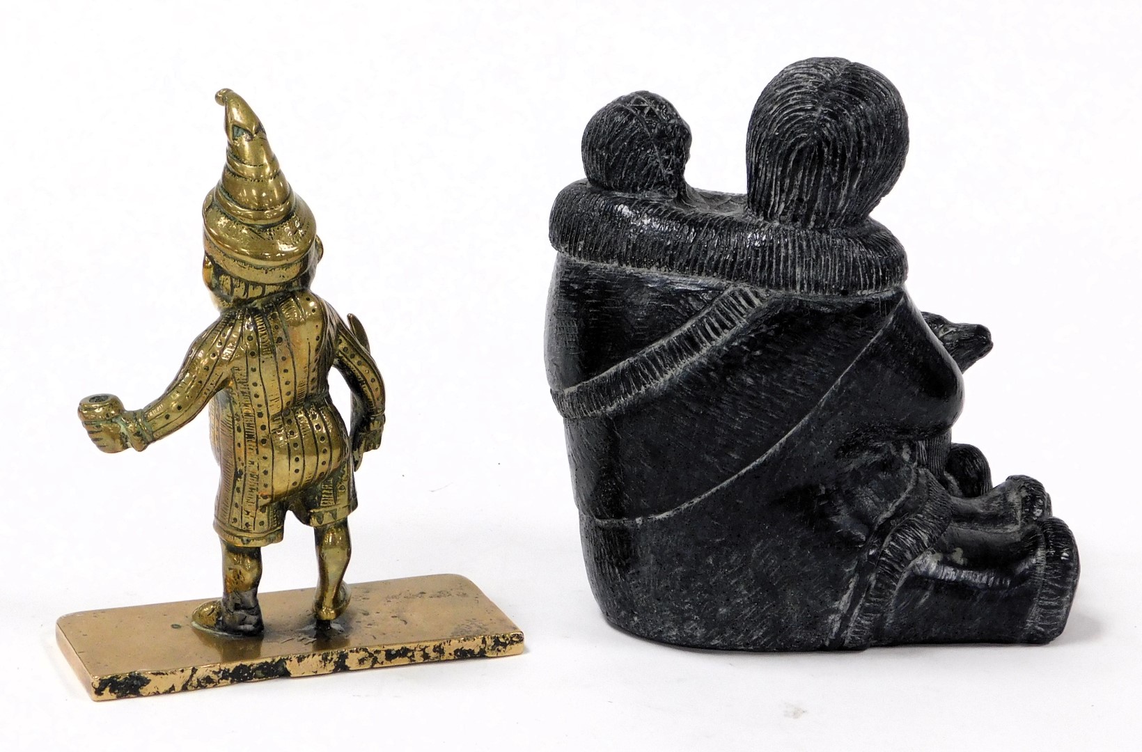 Victorian brass desk stand of Mr Punch, modelled in standing pose, with inkwell and quill, raised on - Image 2 of 3