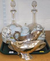 A selection of glass and ceramics including decanters and EPNS wares.