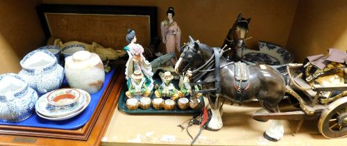 Assorted ceramics and stoneware, items to include figurines and jugs. (2 trays)