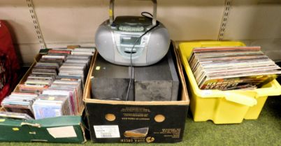 CDs, LPs, a small Panasonic stereo system and speakers. (3 boxes)