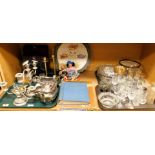 EPNS wares including candlesticks, cigarette case, teapot, teawares, cut glass wares include large b