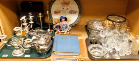 EPNS wares including candlesticks, cigarette case, teapot, teawares, cut glass wares include large b