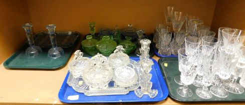 Assorted glassware, including cut glass, drinking glasses, tumblers, wine glasses and dressing sets.