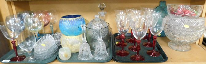 Assorted glassware, including drinking glasses, small glass trays, large cut glass bowls, etc. (3 tr