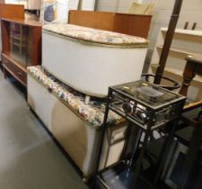 A small glass fronted display cabinet, with two drawers below, a bureau of single fall front door ab