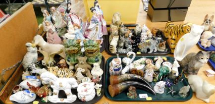 Assorted ceramics, include dogs of fo, cats, figurines, etc. (4 trays and loose)