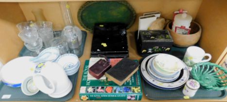 Glassware, including dessert glasses, ceramics including Oriental wares, a cash box, small box and a