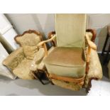 A single upholstered armchair, and two French style upholstered armchairs. Lots 1501 to 1590 are av