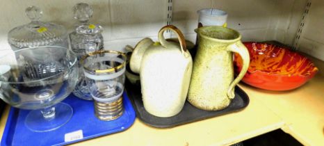 Assorted ceramics and glasswares, including large bowl and large ceramic bowl, etc. (2 trays and loo