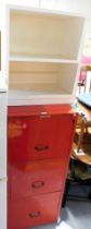 A Remington Band red three drawer filing cabinet, and a white painted open bookcase. Lots 1501 to 1