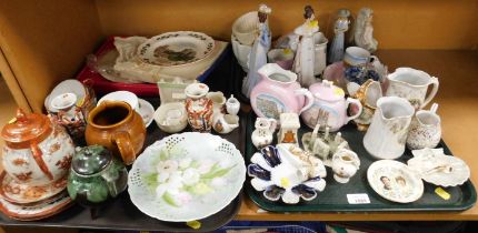 Assorted ceramics, items include figurines, plates, collectors plates, Oriental wares. (4 trays)