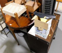 A small demi lune console table, a small stool with wicker top, hostess trolley, a Karcher WV60 wind