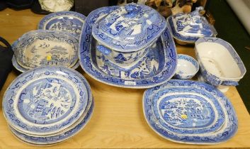 Part dinner ware, include Blue and White pattern tureen, large meat plates, other tureen, and associ