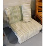 A single striped upholstered chair. Lots 1501 to 1590 are available to view and collect at our addi