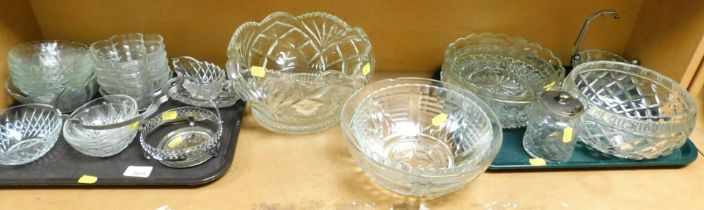 Cut glassware, including large and small bowls, etc. (2 trays)