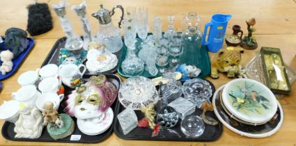 Assorted ceramics and glassware, including face masks, small Buddha, mugs, dump weights, cut glass i